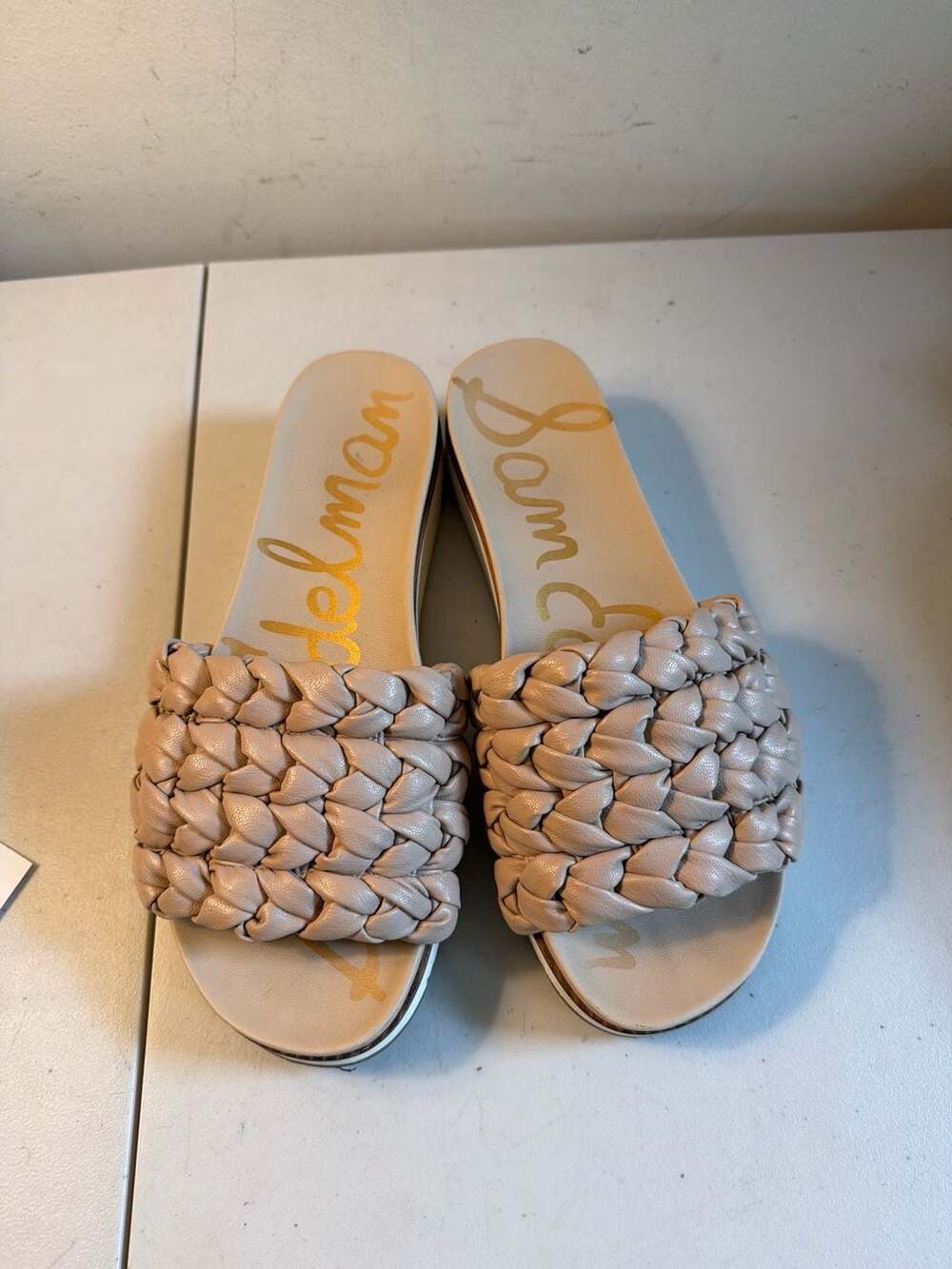 Sam Edelman Ainslie Braided Platform Slide Sandals - Beige Size 7.5